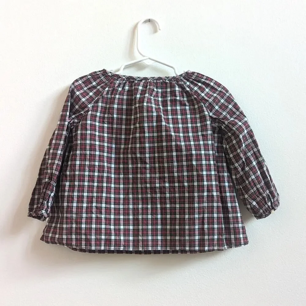 Ralph Lauren Red Tartan Plaid Blouse Shirt Baby Girls 12m Christmas Holidays